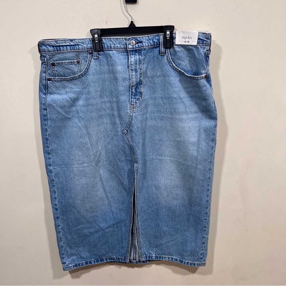 NWT Abercrombie & Fitch blue Denim Skirt midi size 34 US 18 plus size - Picture 7 of 11
